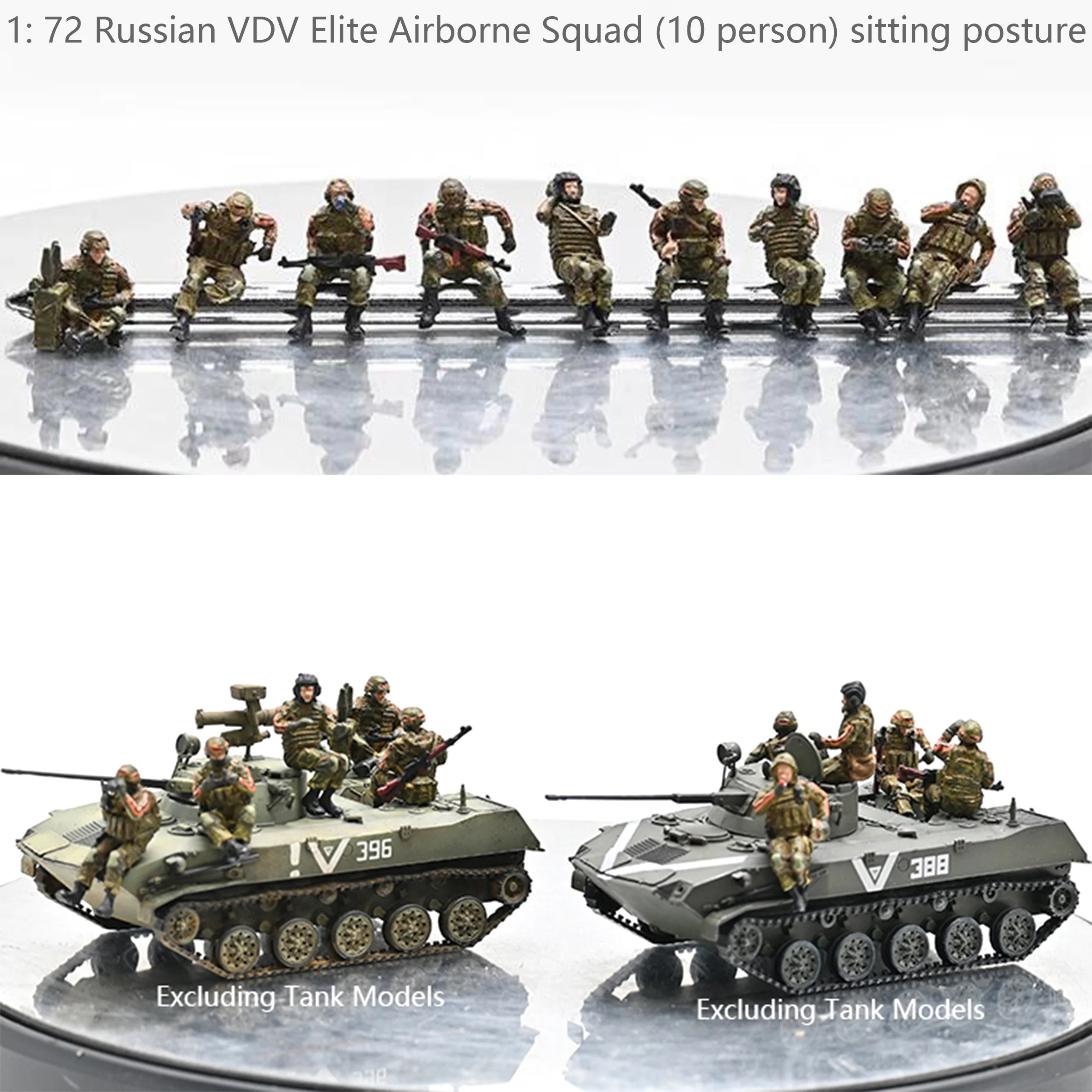 1: 72 Russian VDV Elite Airborne Squad (10 person) sitting posture  Finished Colored Soldier Model