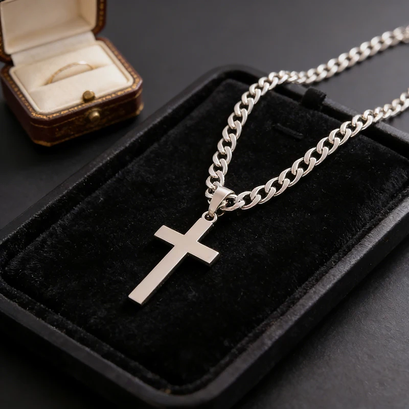 To My Son Stainless Steels Cross Pendant Cuban Chain Necklace With Inspirational Card Gifts