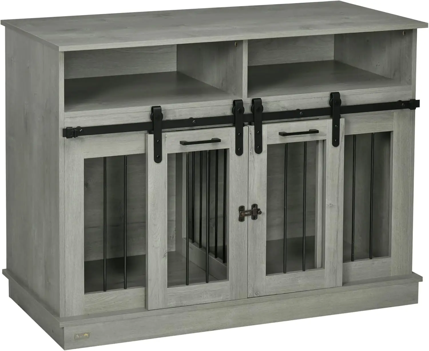 

Dog Crate Furniture, Double Dog Cage with Divider for Small or Large Breeds with Shelves, Sliding Doors, 47" x 23.5" x 35", Gray