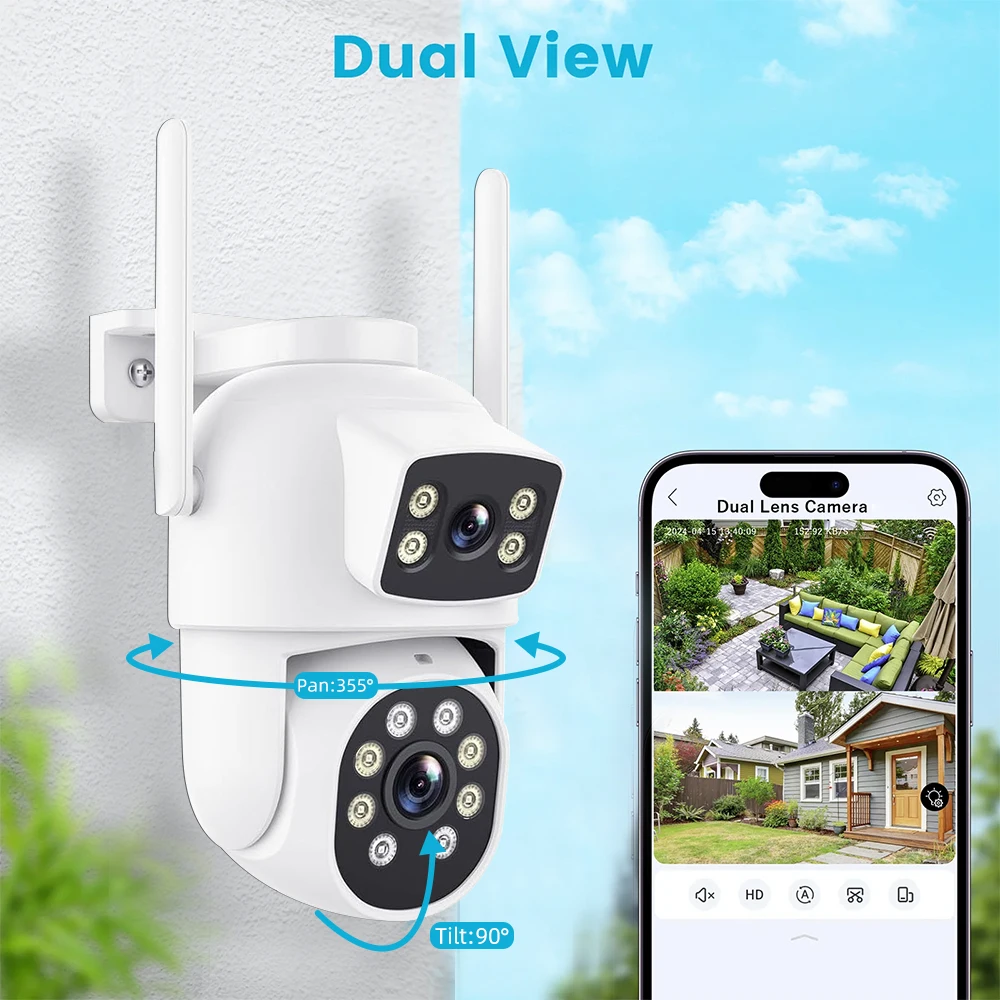 

4MP PTZ 5G Wifi Camera Dual Lens Dual Screen Security IP Camera Ai Human Detect Auto Tracking Outdoor CCTV Surveillance Camera