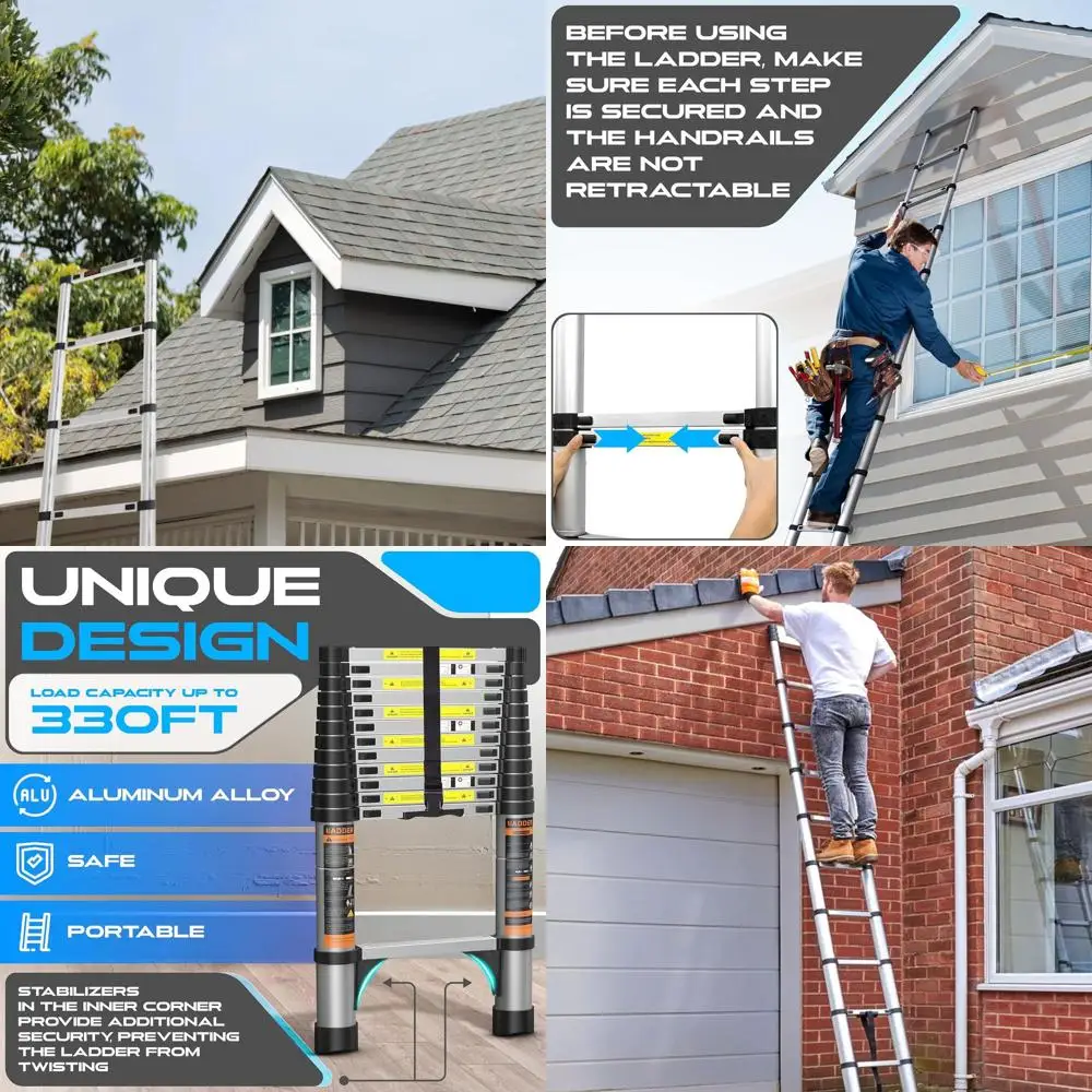 

12.5ft Aluminum Telescoping Ladder - Foldable, Compact, Anti-Slip for Home, Attic, RV, Loft, and Roof Access