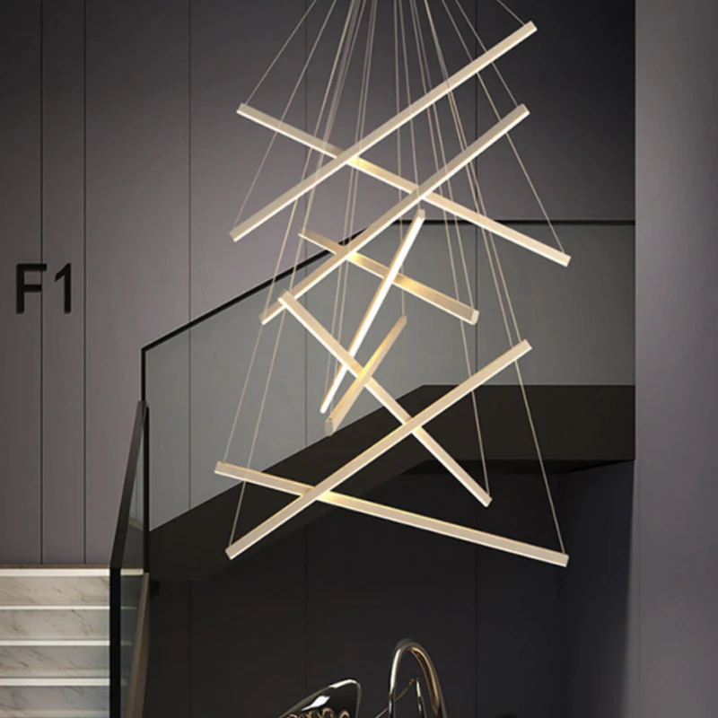 Rectangular Chandelier Creative Personality White Black Lamp For Duplex Building Highrise Hotel Hall Revolving Stair Light