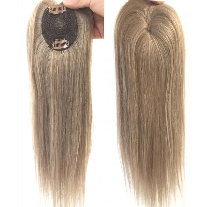 Vsrhair-Topper de cheveux humains cousus avec deux clips pour femme, pardessus invisibles pour la perte de cheveux, blond miel, densité 150%, 45cm