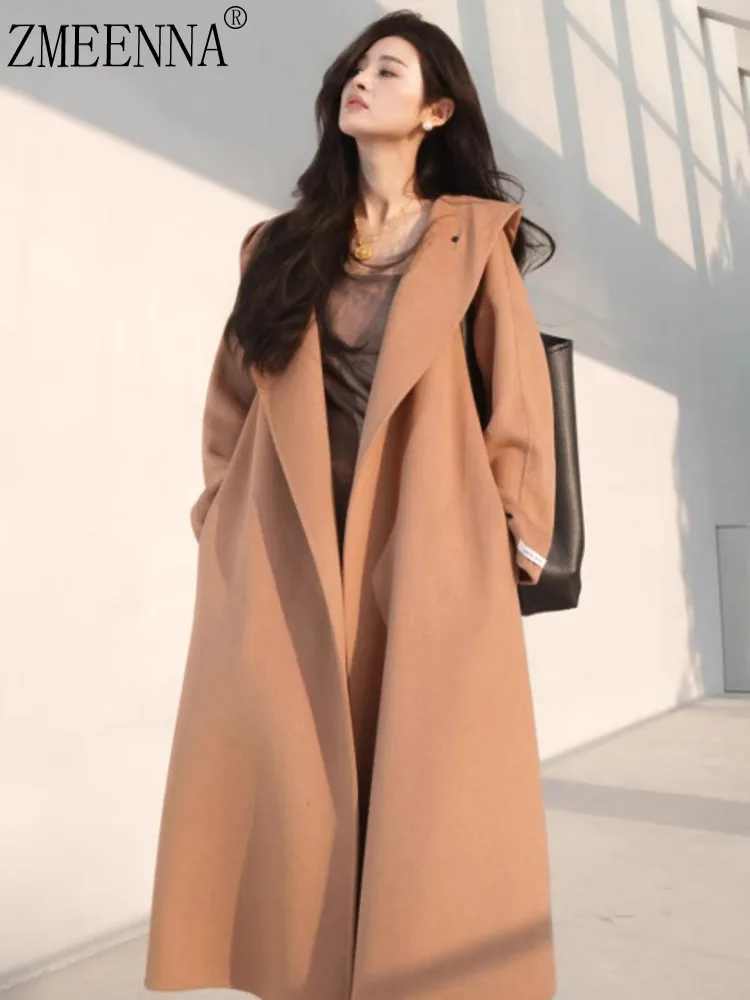 

ZMEENNA Warm Women's Long Wool Blend Coat With Notched Lapel Classic Winter Overcoat For Stylish Ladies ZM3565