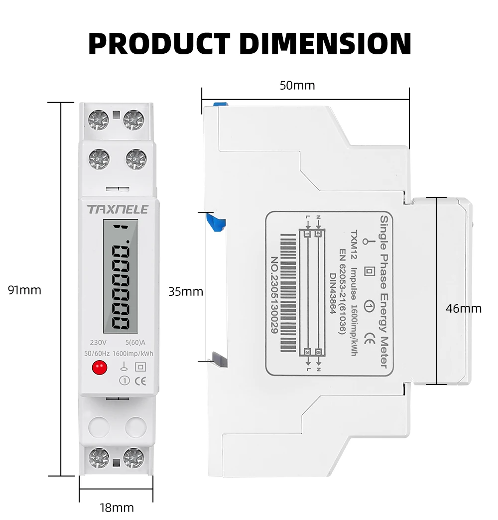 18 mm einphasig 1P 2-Draht-Digital-Wattmeter Stromverbrauch Analoger Energiezähler kWh AC 230 V 50 Hz LCD elektrische DIN-Schienenmontage – Detail 7
