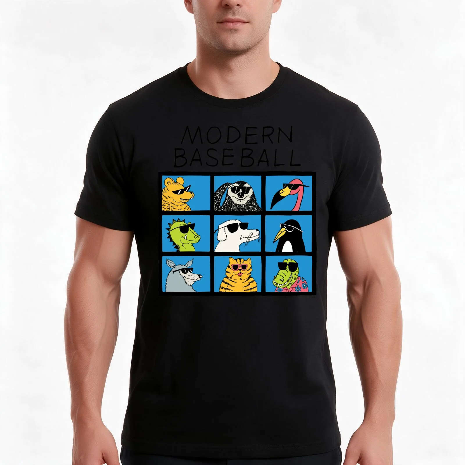 Modern Baseball - Animal Bunch T-Shirt, Summer Casual Cotton Tee, Oversized Streetwear Tops, Vintage Graphic Print, 100% Cotton