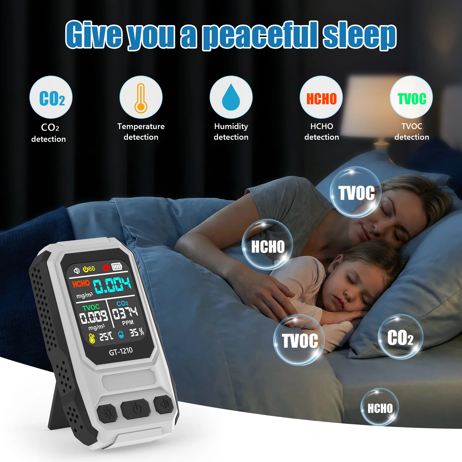 Portable Air Quality Monitor HCHO TVOC CO2 Detector Digital Temperature Humidity Meter Handheld Formaldehyde