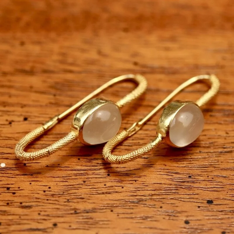 Retro Women's Turquoise Pearl Moonstone Earrings Explosion Personalized Simple Gold Earrings Women's Jewelry