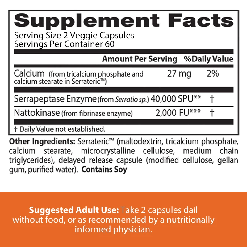 Nattokinase Serine Peptidase العضوي، دعم المناعة الخالي من الغلوتين، غير المواد الغذائية، 120 مكمل نباتي