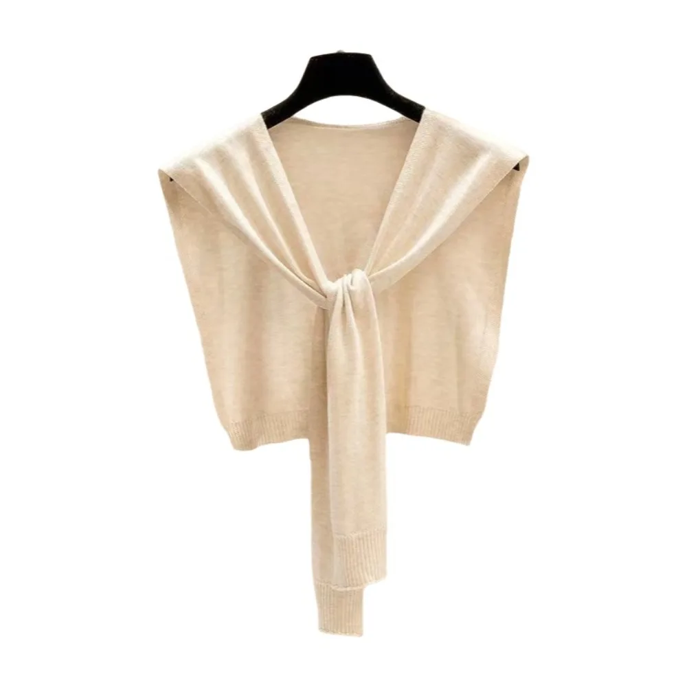 

Модная легкая вязаная шаль, тонкий однотонный шарф для защиты плеч, мягкий полосатый воротник-имитация, весна-осень