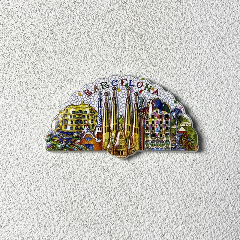 Barcelona souvenirs, home decor items, Cathedral mosaics, fan 3D refrigerator magnets, collection of arts and crafts gifts