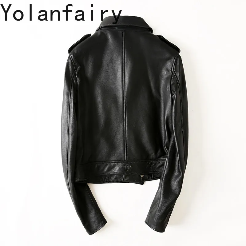 Yolanfairy 100% jaqueta de couro genuíno mulher moda curto casaco de pele de carneiro real roupas femininas fino-ajuste jaquetas de couro vermelho