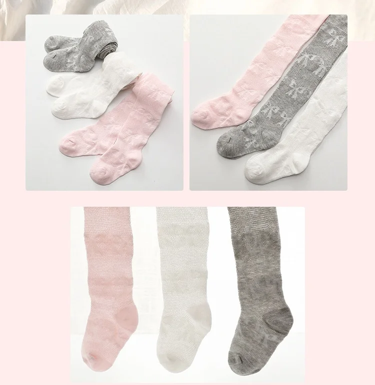 0-24 Monate Neugeborenen-Babystrumpfhosen für Mädchen, Frühling, Sommer, Mesh-Schleife, einfarbige Strumpfhose, dünne, atmungsaktive Baumwollstrümpfe für Kleinkinder, neu – Detail 7