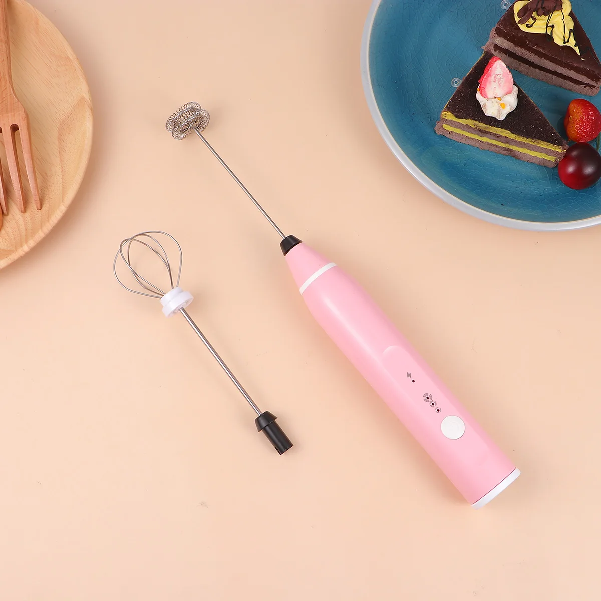 

1pc 2-In-1 Usb Rechargeable Egg Whisk Handheld Mixer Milk Foamer Coffee Tools Set Long Lasting