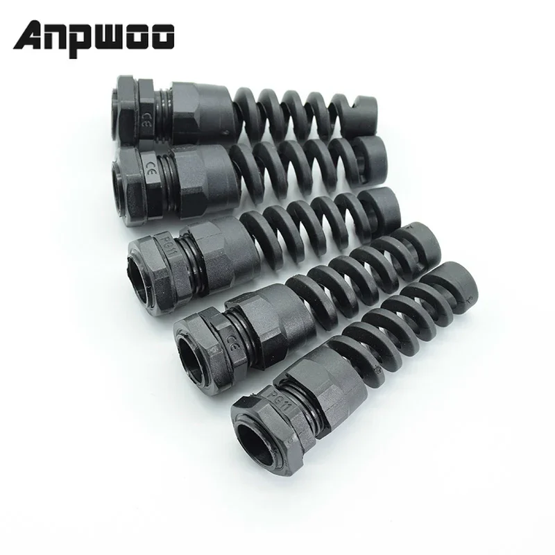 10pcs IP68 Waterproof M12 PG7/PG9/PG11 Cable Gland Connector Plastic Flex Spiral Strain Relief Protector For 3.5-6mm Wire Thread