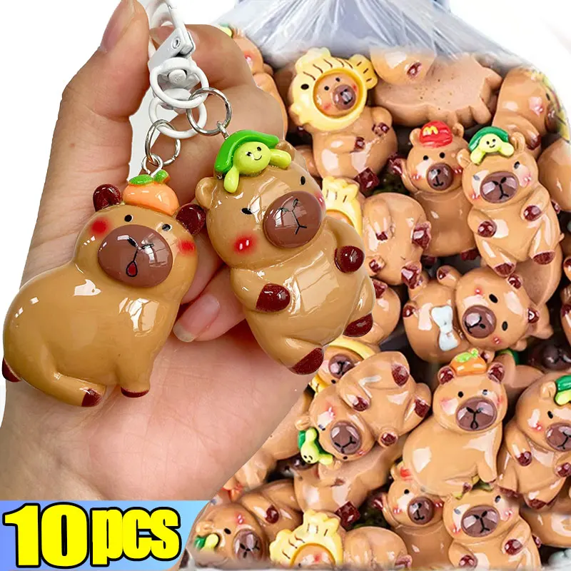 1-10Pcs Funny Cartoon Capybara Keychains Women Men Charms Resin Glossy Flatback Animal Pendants Keyring Jewelry Making Findings