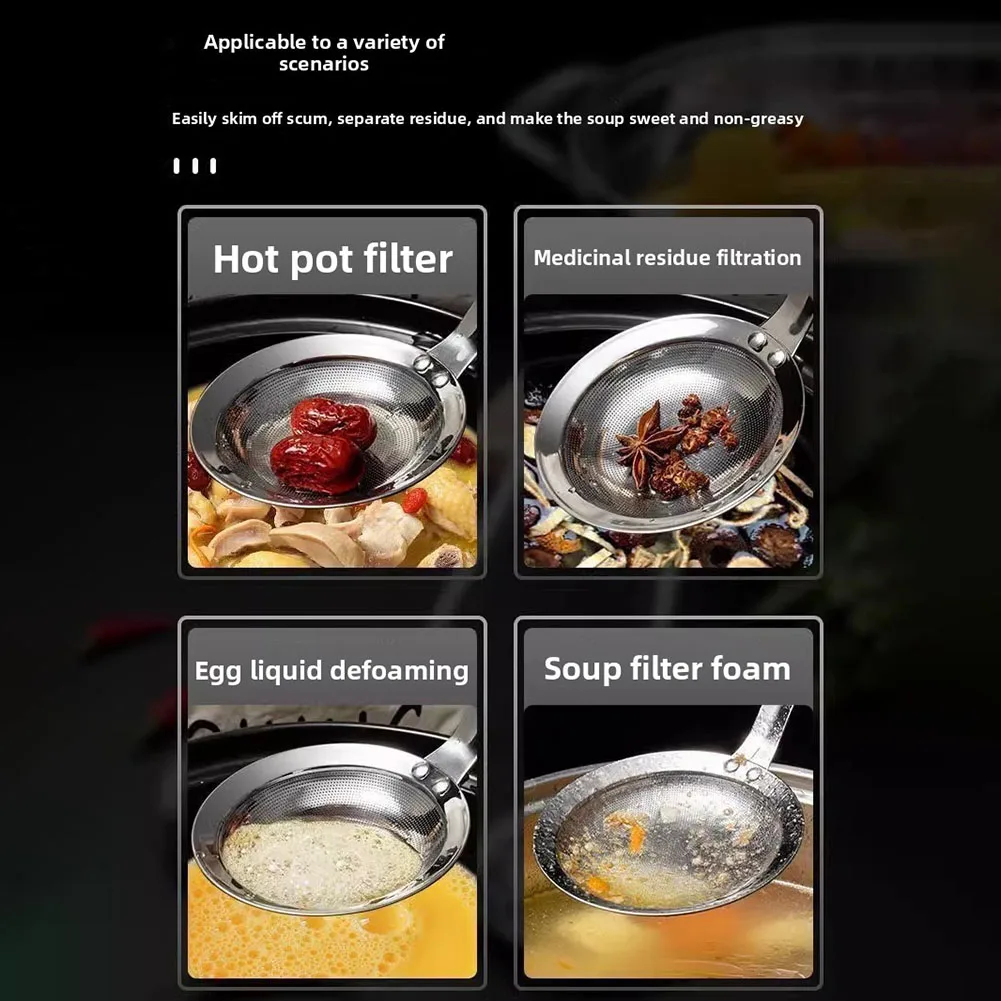 304 Stainless Steel Skimmer Spoon with Fine Mesh Sieve for Straining Hot Pot Broth Noodles and Fried Foods 35x12cm 28.5x10cm
