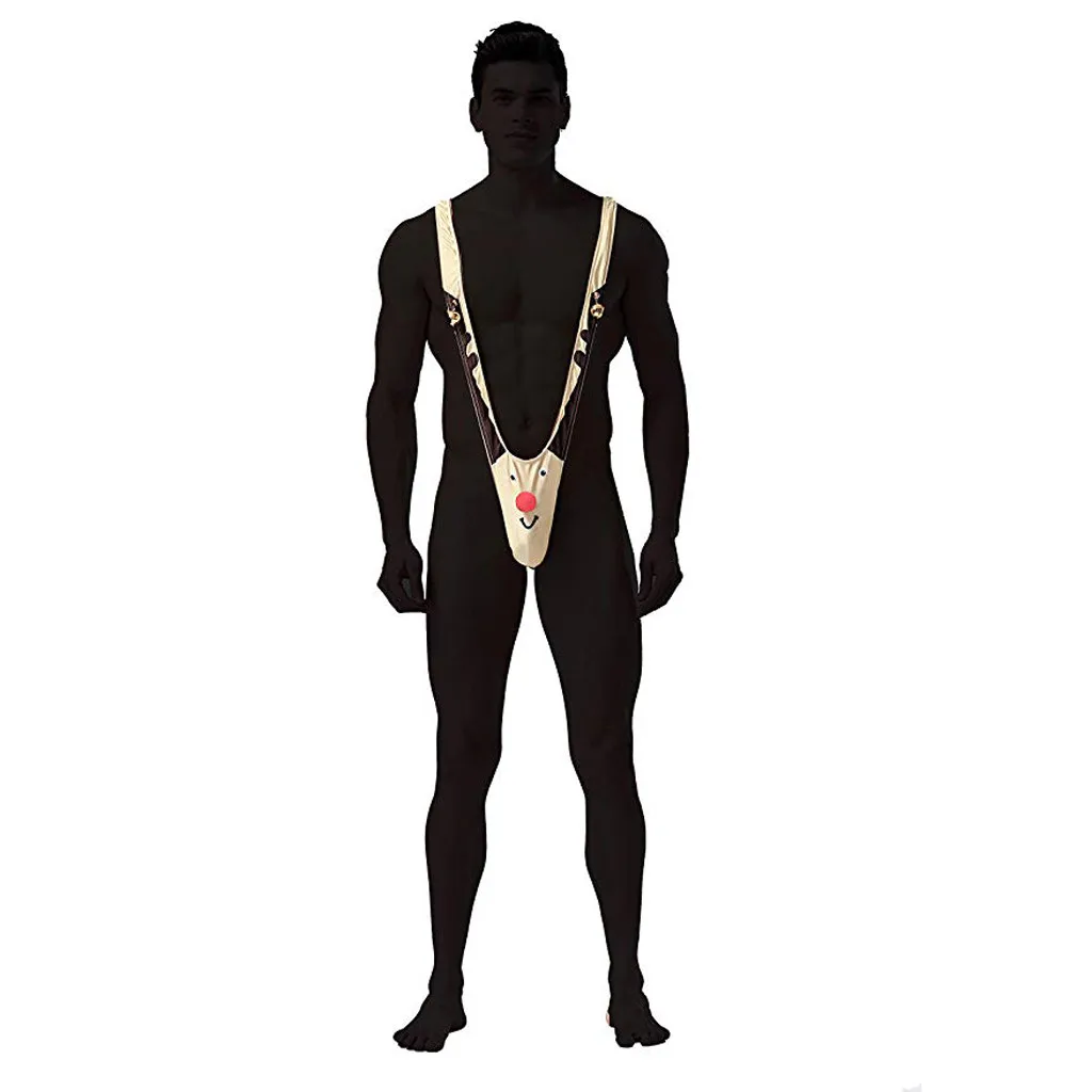 

Sexy Men's Reindeer Underwear With Bell Thongs Homme Mankini Suspenders Lingerie Bodysuit G-string Male Erotic Costume Lingeria