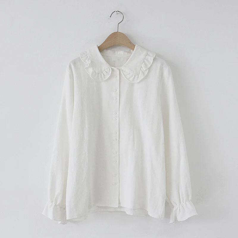 Ruffles Blouse Shirt Women 2022 Button Preppy Style Peter Pan Colla Blouses Ladies Long Sleeve White Woman Clothes Chemise Femme