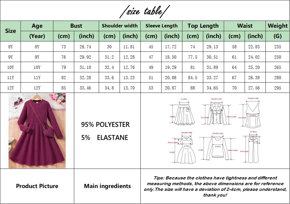 New Christmas New Teen Girls Dress Long Sleeve Red Solid Color Autumn Winter Children Dress Casual Soft Ventilate Girls Clothing
