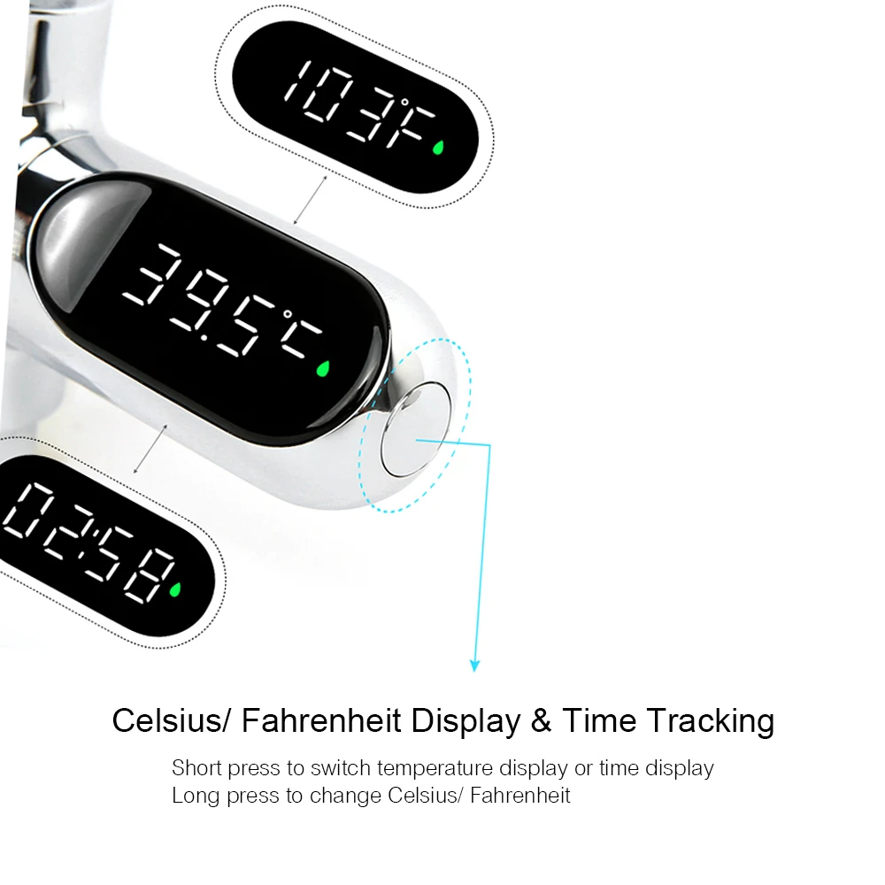 LED Digital Shower Temperature Display 0-100℃ Bath Water Thermometer Celsius Fahrenheit 360° Rotating Screen