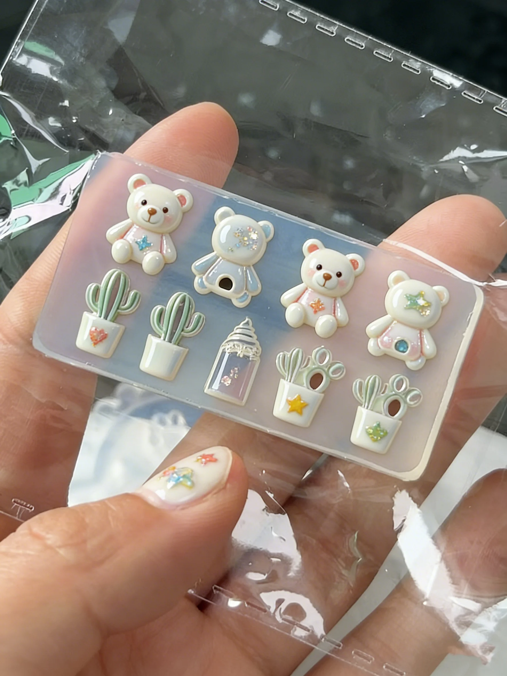 3D Cute Bear Cactus Silicone Nail Mold, DIY Nail Art Stampin