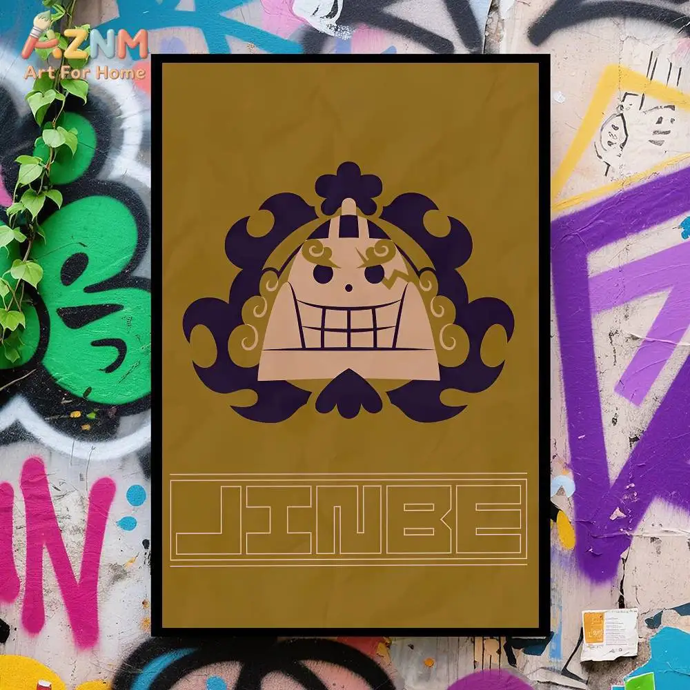 AZNM One Piece Straw Hat Pirates Minimalist Jolly Roger Logo Canvas Wall Art Sanji Franky Robin Chopper Jinbe Usopp Print Unfram