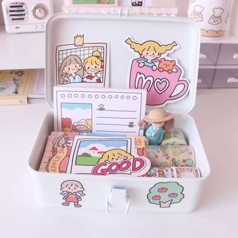 MINKYS New Kawaii Multifunctional Metal Desk Organizer Stickers Tapes Storage Collect Box School Stationery