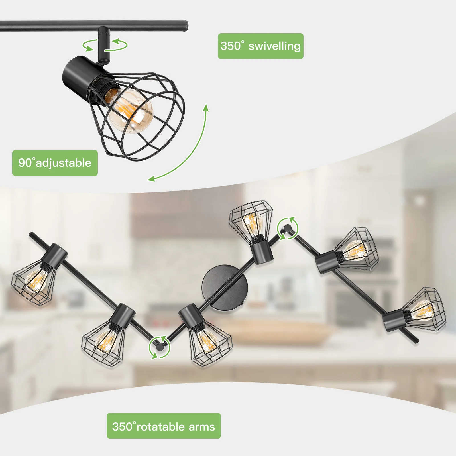 Kimjo 6-Wege-Deckenleuchte LED drehbare Küchen leuchten Deckens trahler Decken Decken schwarzer Draht käfig e14