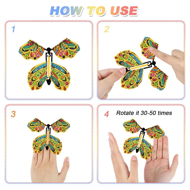 5PCS Flying Butterfly Wind Up Toys Rubber Band Powered Romantic For Surprise Wedding Birthday