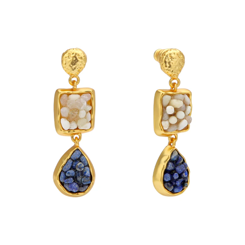 IVOG Elegant Drop Earrings For Women Two-Tone Natural Stone  Design Fashion Jewelry official-website
