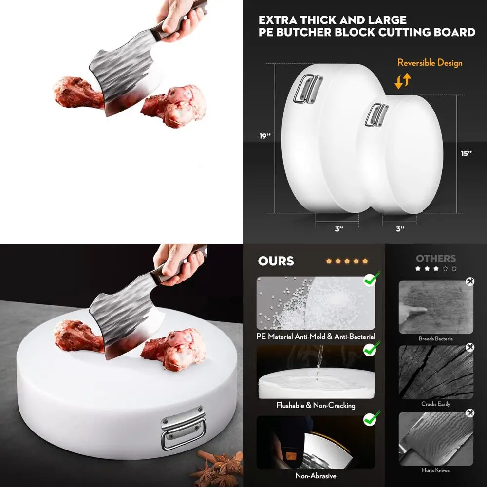 

Толстый пластиковый мясной блок 15x15 дюймов для кухни, идеально подходит для измельчения мяса и костей.