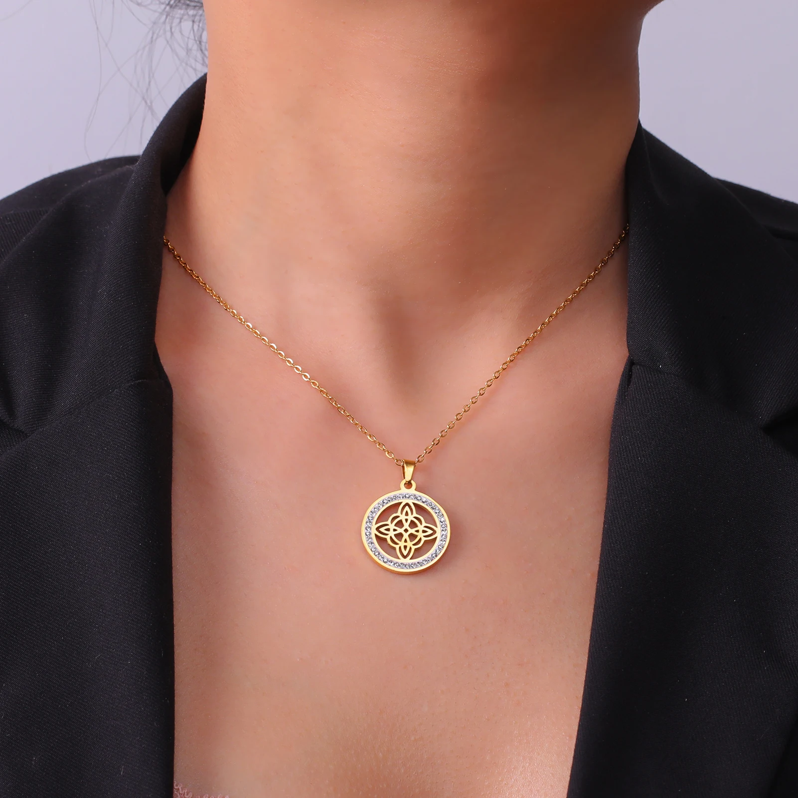 Skyrim Hexerei Hexen knoten Halskette Edelstahl klar Zirkon runde Anhänger Halsketten Amulett Wicca Schmuck Geburtstags geschenk – Detail 10