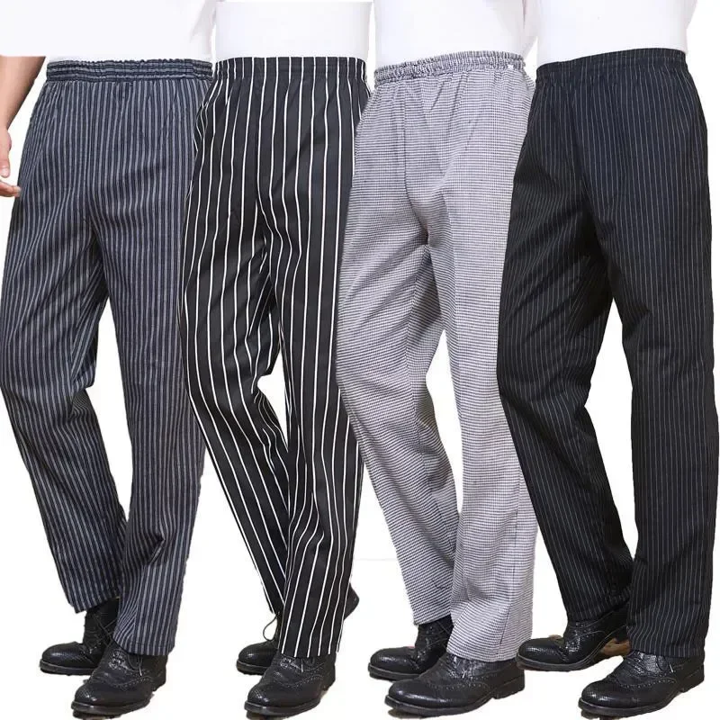 Work Women Elastic Trouser Waist Pocket Pants Baggy Zebra Men Chef Trousers Kitchen Restaurant Hotel Pant With Uniforms