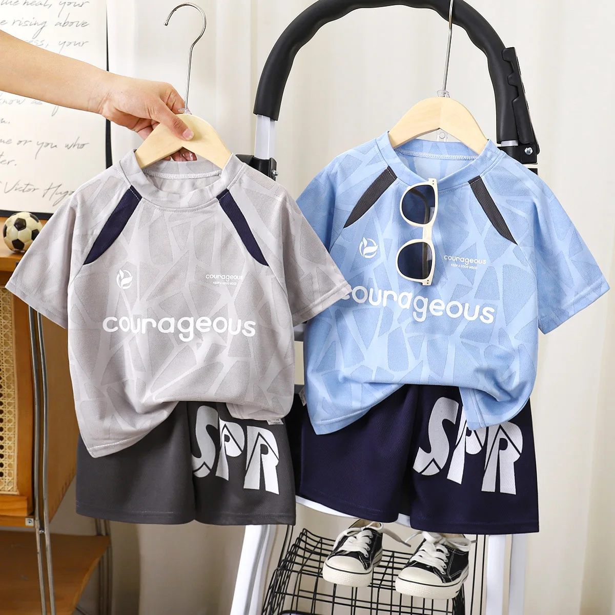 Boys' sports suit summer quick-drying short-sleeved shorts  children's new basketball suit two-piece children's clothing