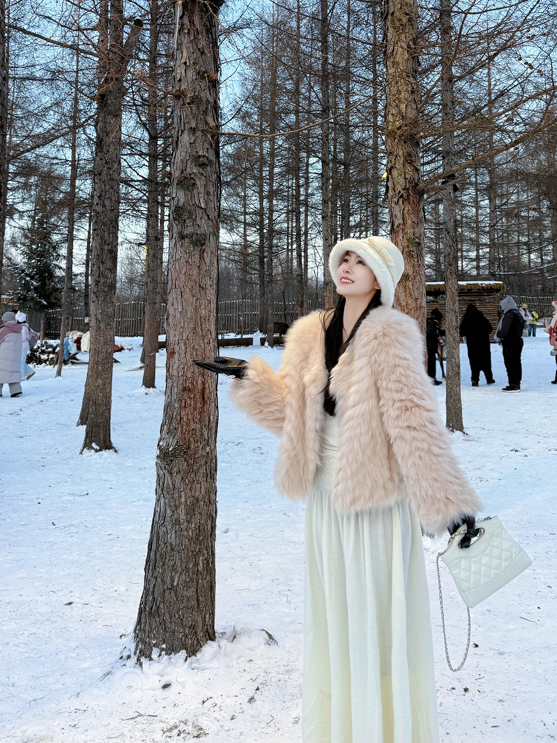 

Fur ort Coat Women's Mid-Length V-Ne Winter Faion Luxury Outerwear Warm Thi Long Sve Button Closure