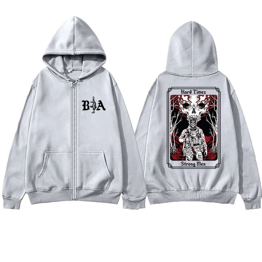 New Hard Times 2025 Brothers In Arms Double Sided print Zipper Hoodies Men women harajuku vintage streetwear Unisex Fleece Coat