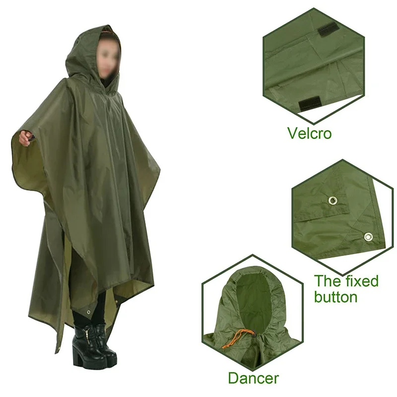 3 in 1 Raincoat Rain Cover Rain Coat Hood Hiking Cycling Rain Cover Poncho Raincoat Waterproof Outdoor Camping Tent Mat  Awning