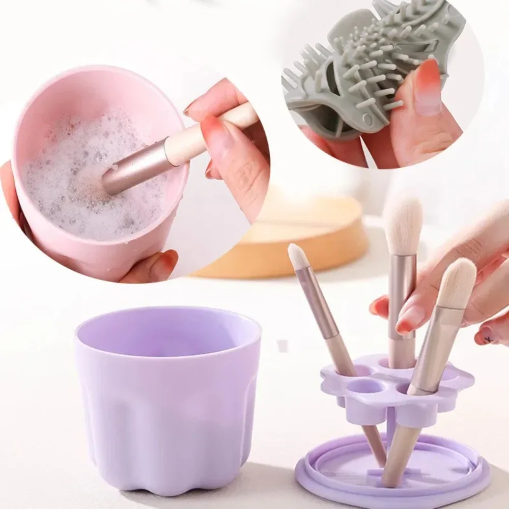 Taza limpiadora de brochas de maquillaje de silicona, Cubo de lavado, almacenamiento de bolígrafos cosméticos, contenedor portátil, estante de secado de cepillos de belleza