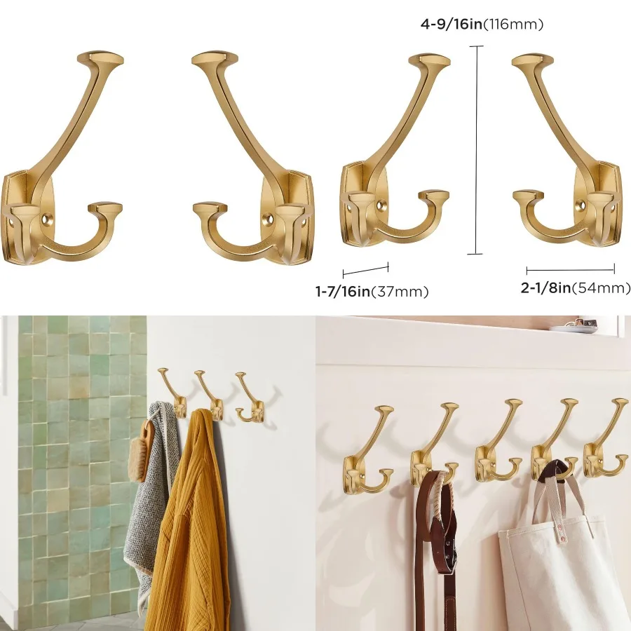 

Большой настенный двусторонний крючок, 5-упаковка, матовый золотой крючок, декоративные сверхмощные однотонные большие крючки для пальто, подвешивания полотенец, халата