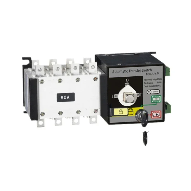 Output Changeover Switch for YUYE Manufacturer YES1-100GA 2 Input 1 4P Generators ATS White Silver Contact 100A 12 Months