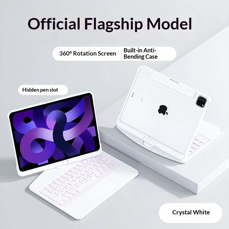 

Чехол с волшебной клавиатурой 360 для iPad 7, 8, 9, 10,2 дюйма, 10-го поколения, 10,9 дюйма, для iPad Pro 11 дюймов, 2024, 2025, светящийся чехол с клавиатурой для планшета, Bluetooth