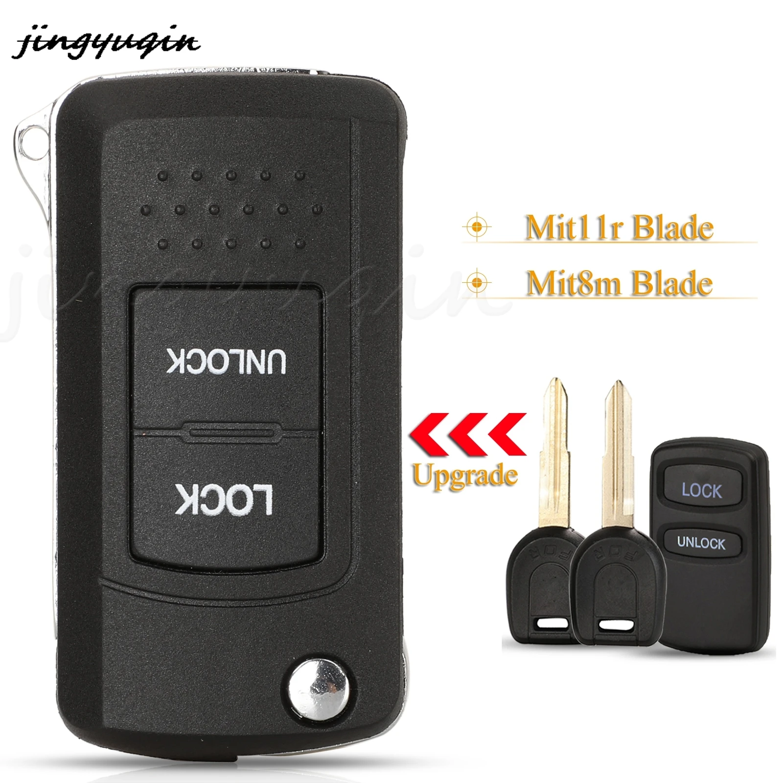 

jingyuqin 10pcs 2 Buttons Modified Flip Remote Car Key Shell Case For Mitsubishi Montero Lancer Endeavor Eclipse Galant Pajero