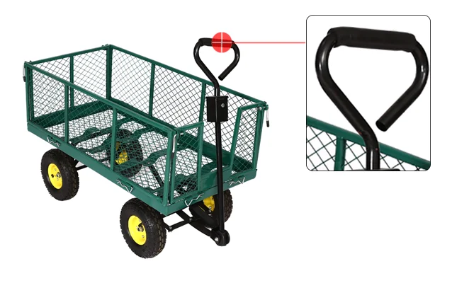 Metal Structure Garden Carts 4 Wheels Mesh Green Hand Truck