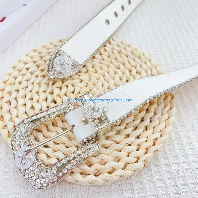 

E56A Grunge Waist Belts for Jeans Studded Belt for Punk Girls Street Impressive Jeweled Grommet Stage Street Dance
