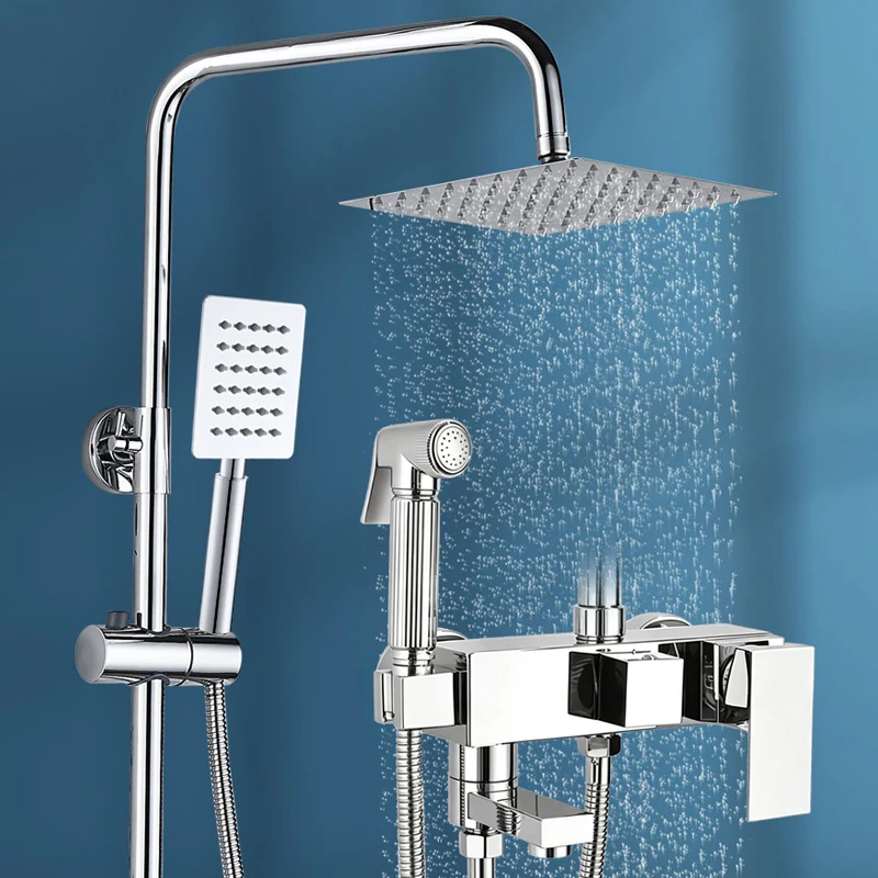 1 Set Bathroom Rainfall Shower Faucet Set Mixer Tap With Hand Sprayer Wall Mounted Chrome Copper YT-5335