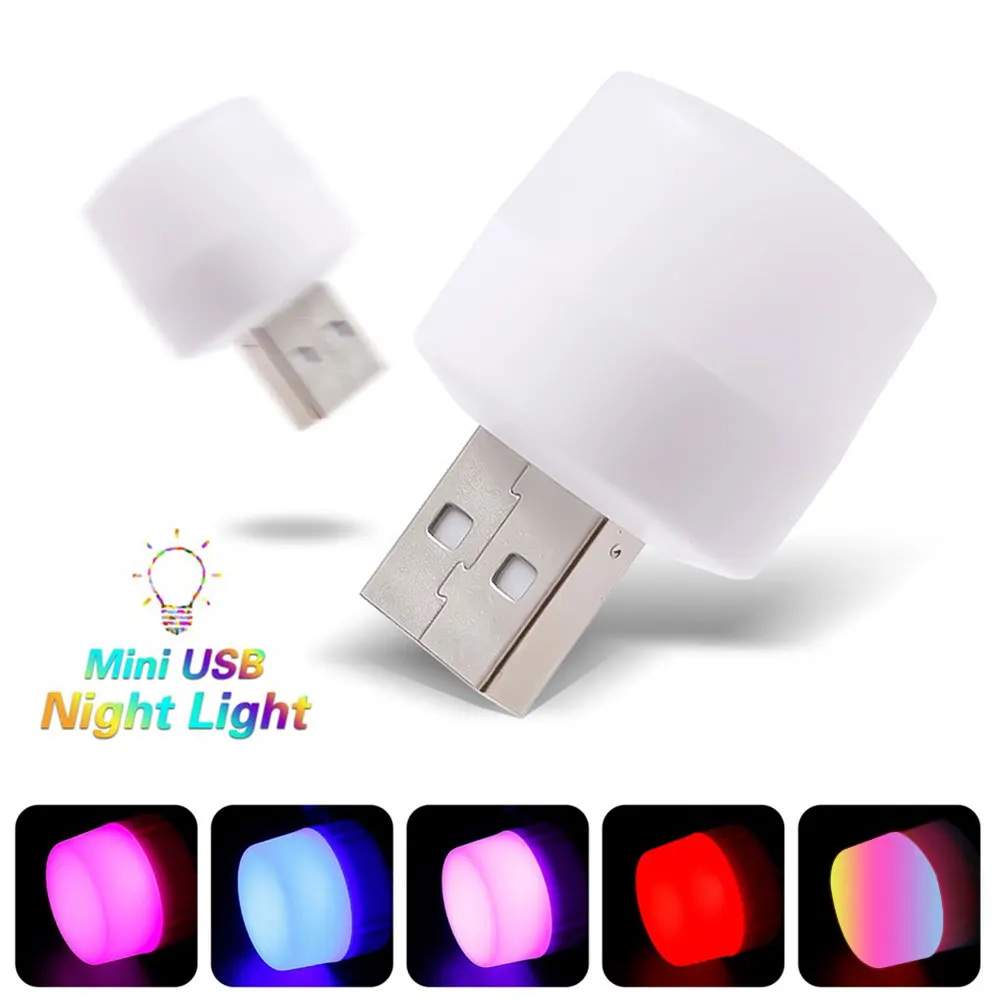 Colokan USB lampu malam bulat kecil, lampu baca Mini LED bohlam pelindung mata samping tempat tidur