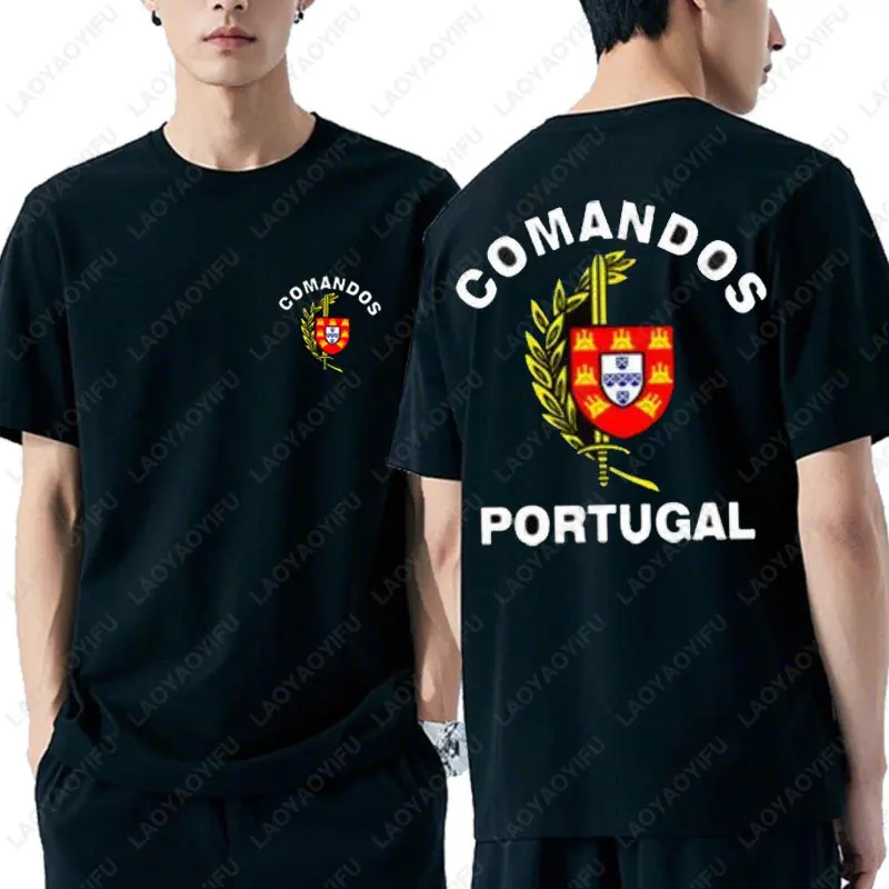 أزياء الرجال تي شيرت الجيش البرتغالي القوات الخاصة كوماندوز كوماندوس البرتغال العسكرية تي شيرت ريترو الاتجاه كول الشارع المحملة القمم
