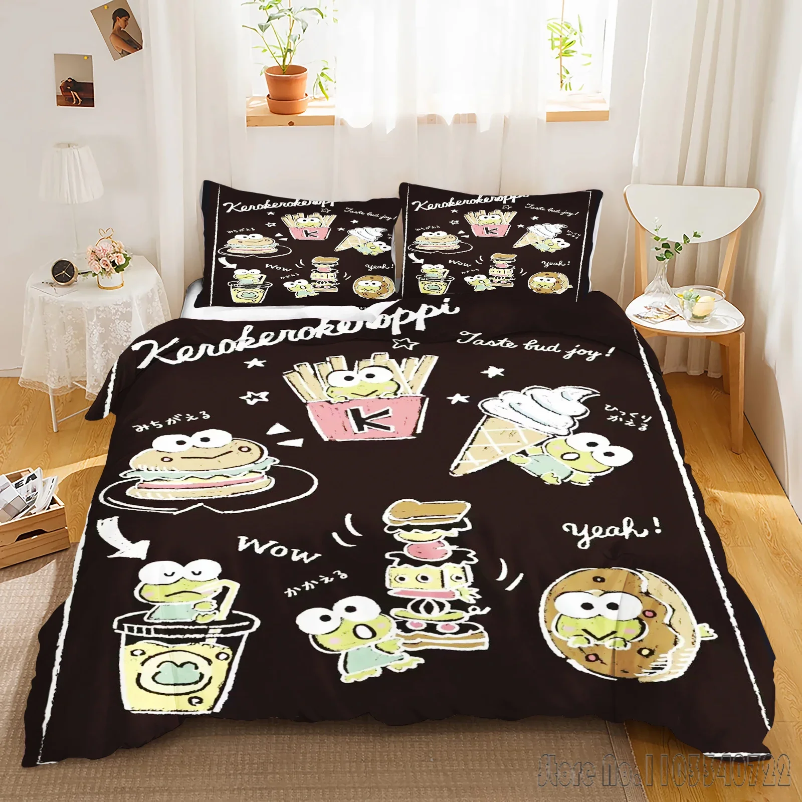 Big-Eyed Frog Cartoon Love Child Duvet Cover Set HD Comforter Cover Bedclothes for Kids Bedding Sets Bedroom Decor