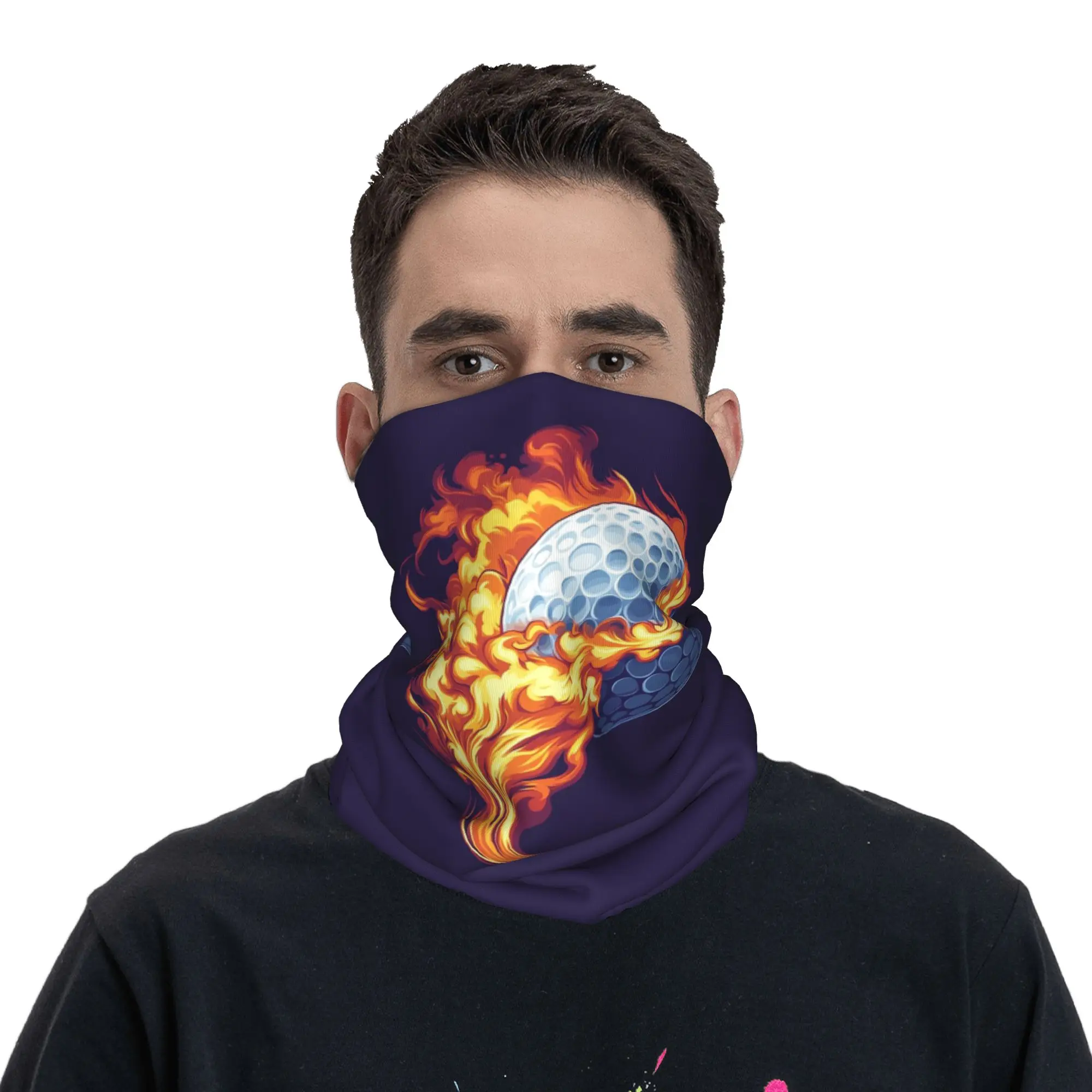Fiery Golf Ball Dynamic Flame Design Bandana Neck Gaiter Printed Mask Scarf Warm Face Mask Running For Men Women Adult